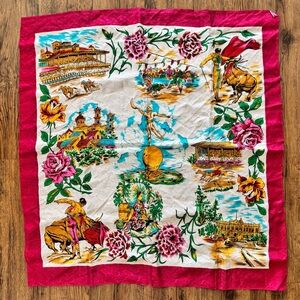 Mexican Souvenir Scarf Vintage Vibrant Colorful Floral Matador Bull Fighter